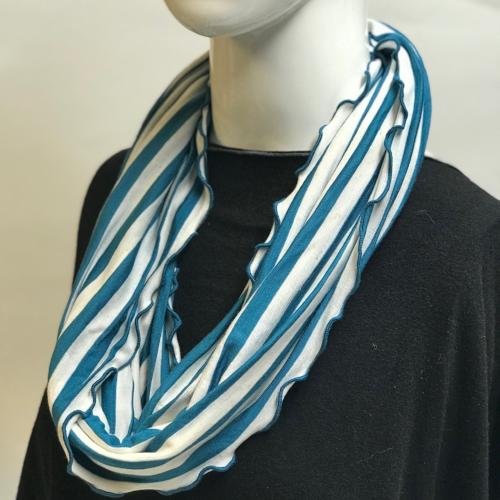 Teal and White Stripe Eternity Scarf